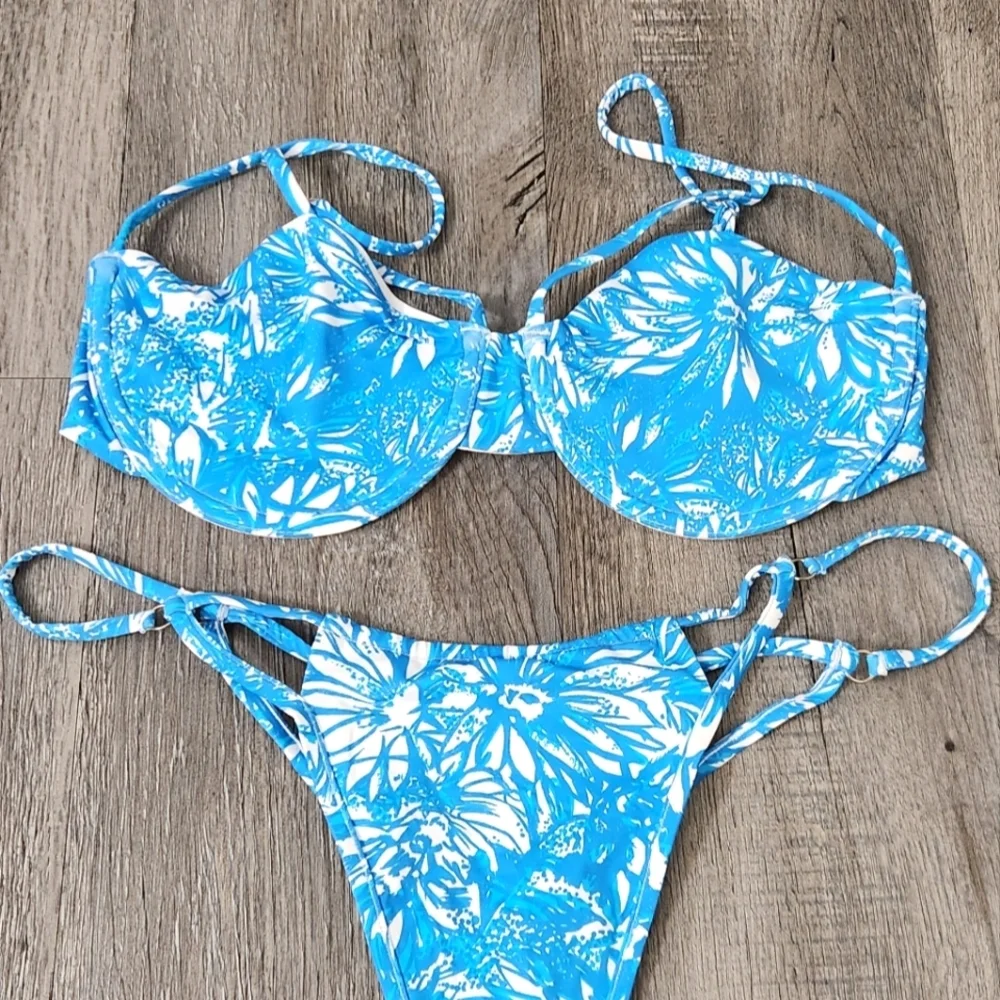 New!Frankie's Bikinis Hazel Floral Underwire Bikini Top with‎ Matching Bo…